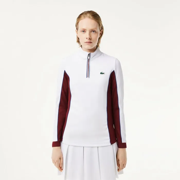 Sweaters and Sweatshirts Women Lacoste Women039s Slim Fit QuarterZip Sweatshirt White Bordeaux Niy Sweaters and Sweatshirts Women Lacoste Women039s Slim Fit QuarterZip Sweatshirt White Bordeaux Niy