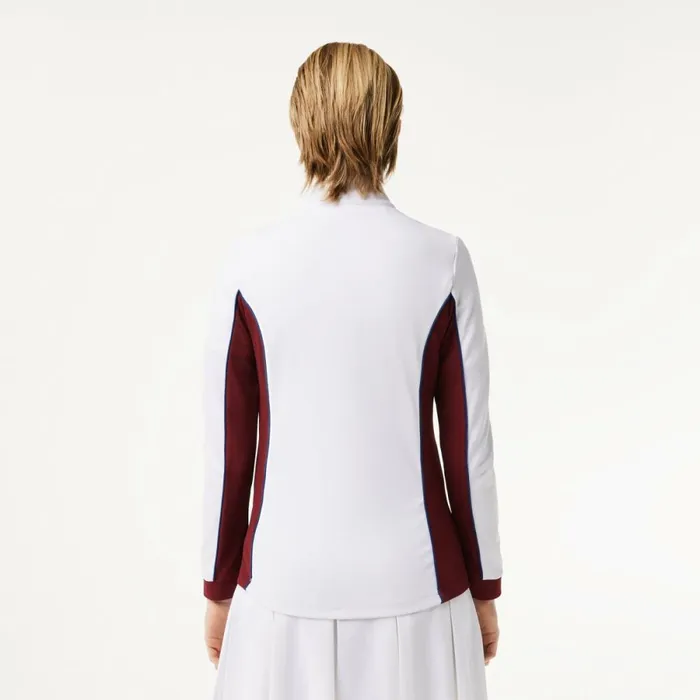Sweaters and Sweatshirts Women Lacoste Women039s Slim Fit QuarterZip Sweatshirt White Bordeaux Niy