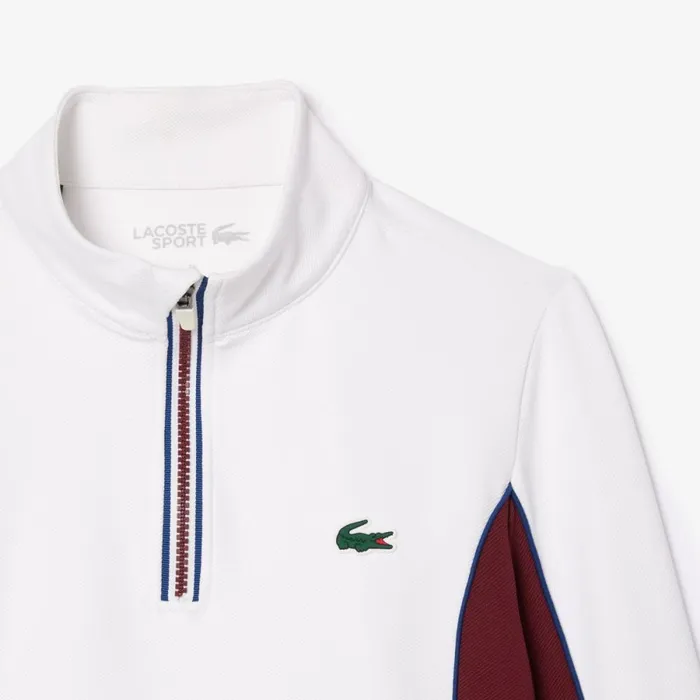 Sweaters and Sweatshirts Women Lacoste Women039s Slim Fit QuarterZip Sweatshirt White Bordeaux Niy