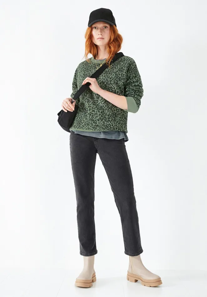 Sweatshirts and Hoodies Women Hush Leopard Relaxed Sweatshirt Layered Leopard Khaki