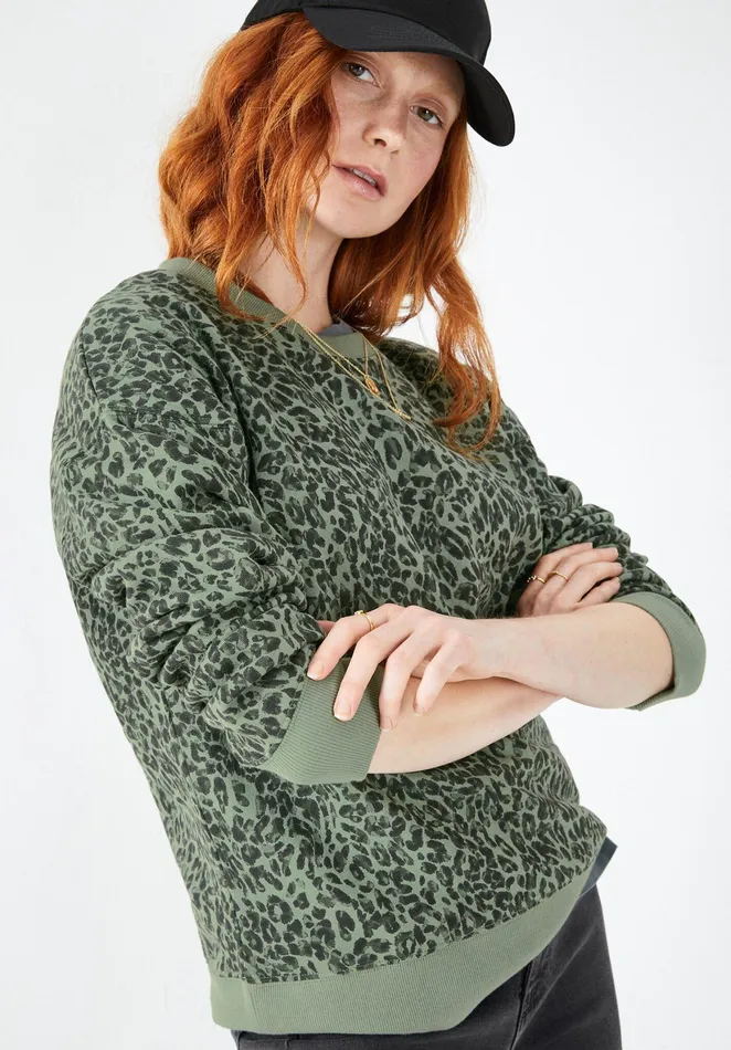 Sweatshirts and Hoodies Women Hush Leopard Relaxed Sweatshirt Layered Leopard Khaki