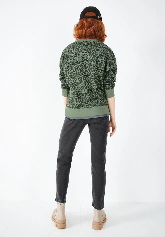 Sweatshirts and Hoodies Women Hush Leopard Relaxed Sweatshirt Layered Leopard Khaki