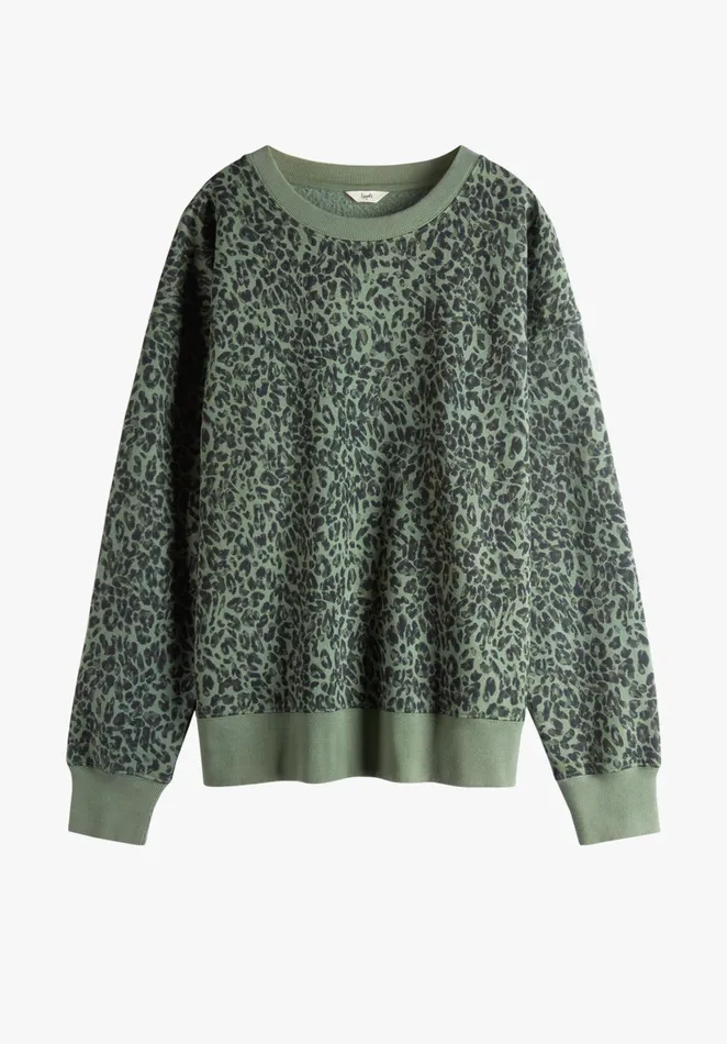 Sweatshirts and Hoodies Women Hush Leopard Relaxed Sweatshirt Layered Leopard Khaki