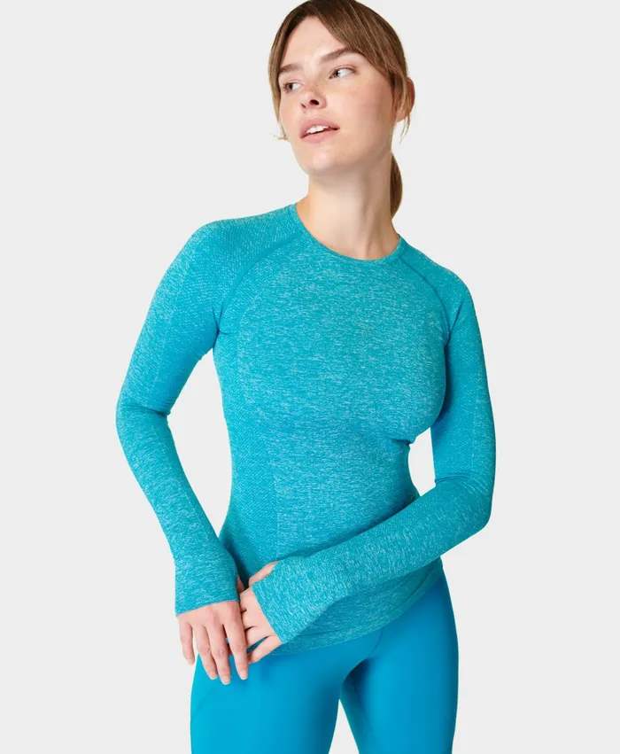 Sweaty Betty Athlete Seamless Gym Long Sleeve Top Future Blue Women Long Sleeve Tops