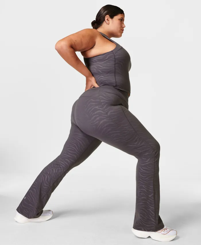 Sweaty Betty Power Bootcut Gym Trousers Urban Grey Tiger Emboss Print Women Trousers