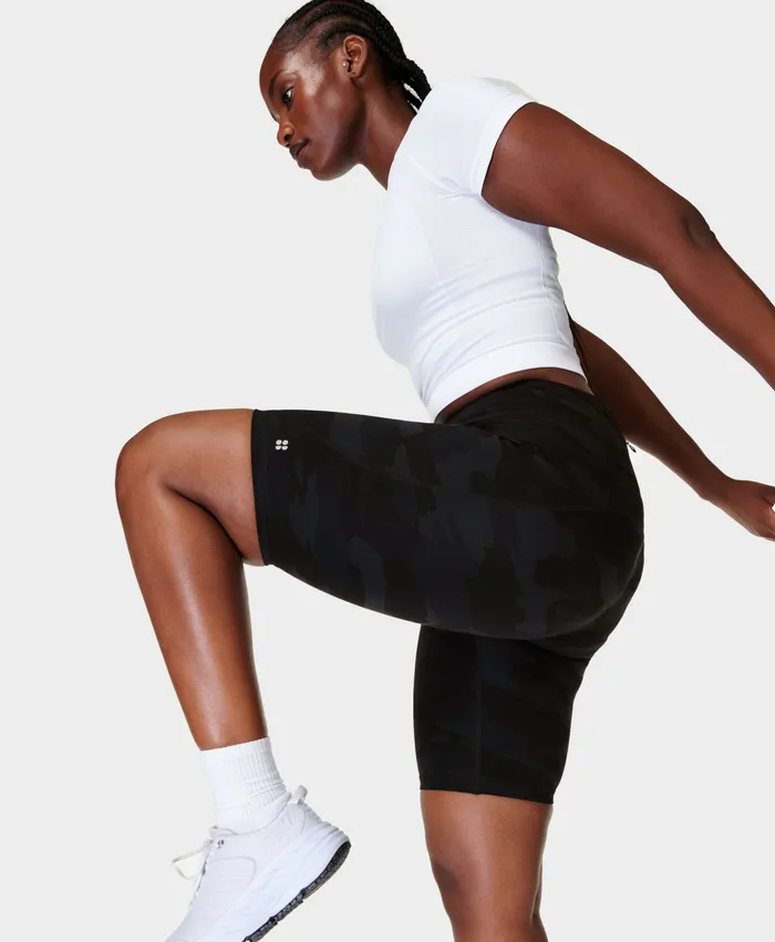Sweaty Betty Shorts Skirts Women Power 98243 Cycling Shorts Ultra Black Camo Print