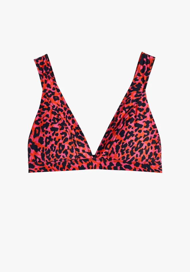 Swimwear Women Hush Wide Strap Bikini Top Orange Pink Leopard