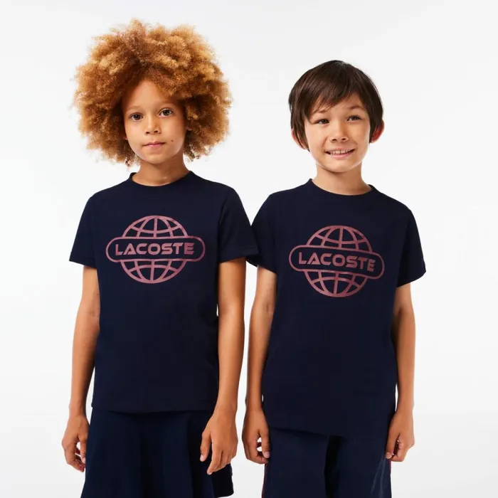 TShirts and Tops Kids Lacoste Kids039 Cotton Jersey Planet Print TShirt Navy Blue 166