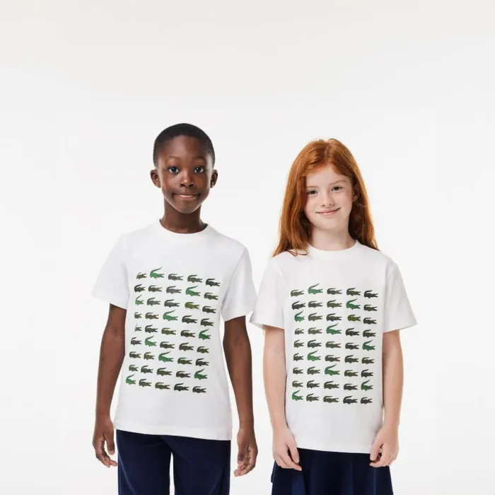 TShirts and Tops Kids Lacoste Kids039 Crocodile Print Cotton TShirt White 001