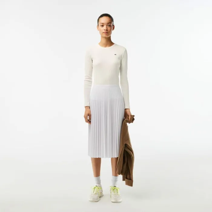 TShirts and Tops Women Lacoste Women039s Long Sleeve Ribbed Cotton TShirt White 70v
