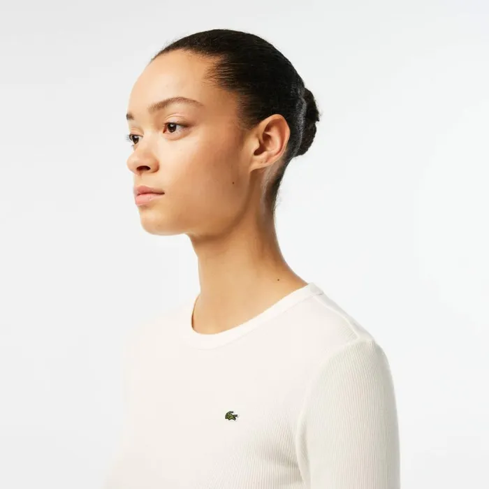 TShirts and Tops Women Lacoste Women039s Long Sleeve Ribbed Cotton TShirt White 70v