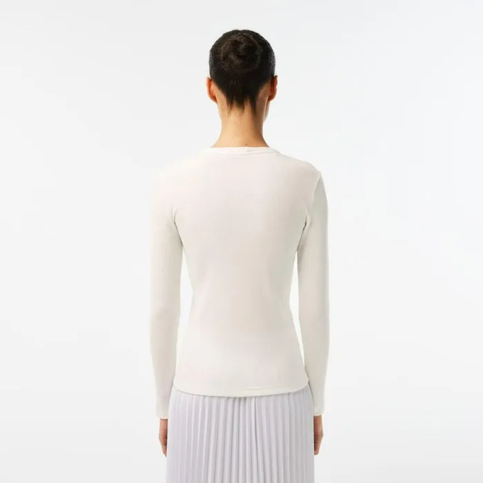 TShirts and Tops Women Lacoste Women039s Long Sleeve Ribbed Cotton TShirt White 70v