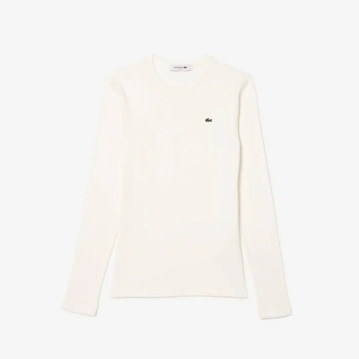 TShirts and Tops Women Lacoste Women039s Long Sleeve Ribbed Cotton TShirt White 70v