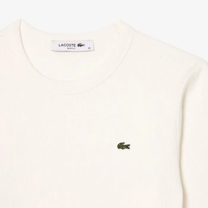 TShirts and Tops Women Lacoste Women039s Long Sleeve Ribbed Cotton TShirt White 70v