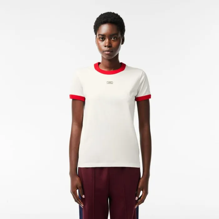 TShirts and Tops Women Lacoste Women039s Slim Fit Cotton Tennis TShirt White Red Xg4