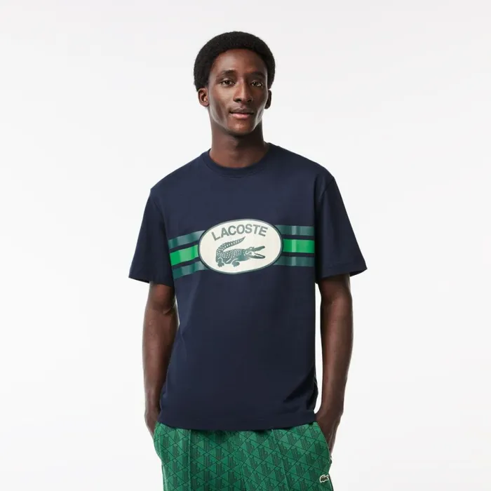 TShirts Men Lacoste Men039s Regular Fit Cotton Monogram TShirt Navy Blue 166