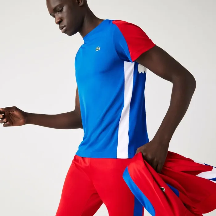 TShirts Men Lacoste Men039s SPORT Crocodile Print Tennis TShirt Blue Red White Yh7
