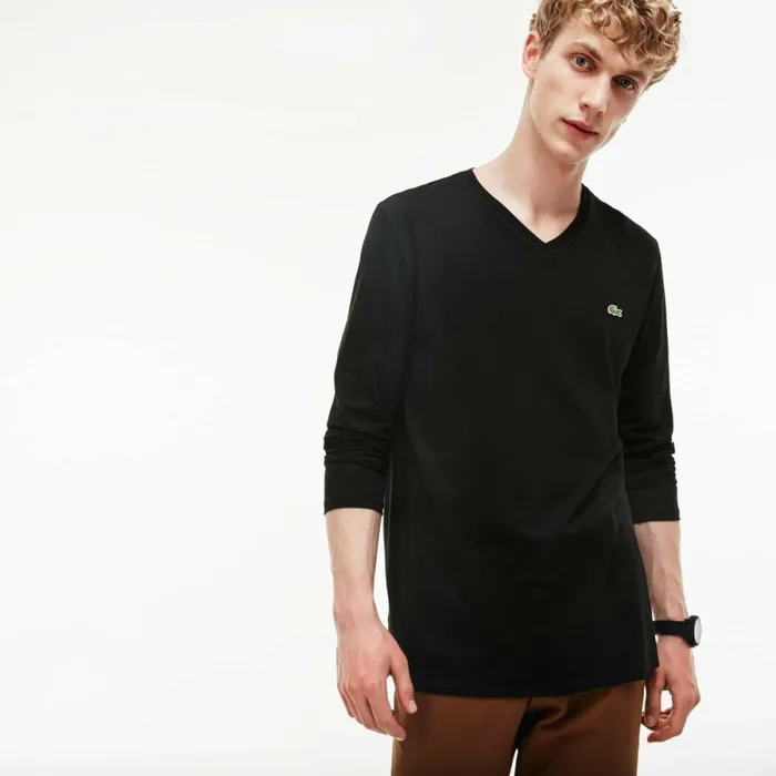 TShirts Men Lacoste Men039s VNeck Lightweight Pima Cotton Jersey TShirt Black 031