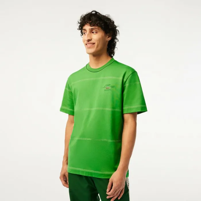 TShirts Men Lacoste Mens Striped Organic Cotton Jersey TShirt Tarragon Green L94