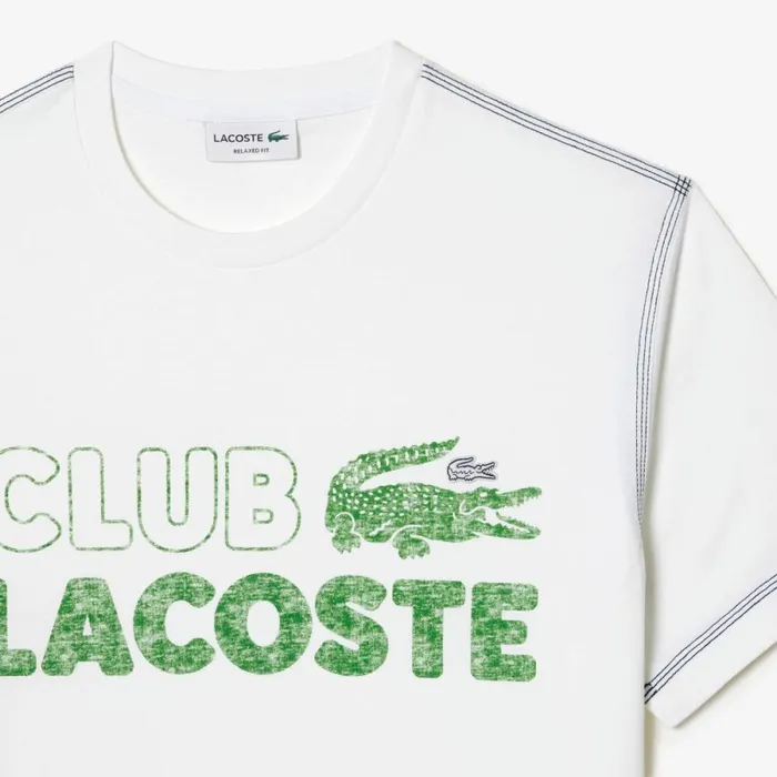 TShirts Men Lacoste Mens Vintage Print Organic Cotton TShirt White 001