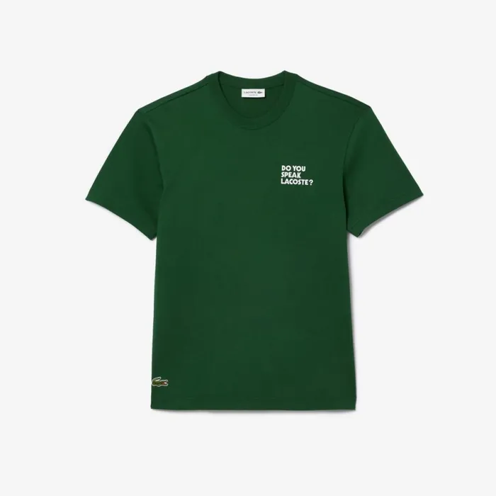 TShirts Men Lacoste Unisex Cotton Piqu Effect Slogan Back TShirt Pine Green 132