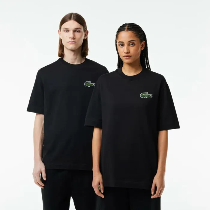 TShirts Men Lacoste Unisex Loose Fit Large Croc Organic Heavy Cotton TShirt Black 031