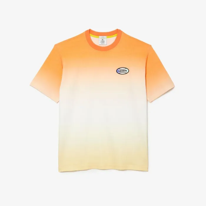 TShirts MenWomen Lacoste Unisex LIVE Loose Fit Gradated Print Cotton TShirt Orange White Yellow Z81