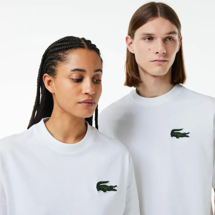 TShirts MenWomen Lacoste Unisex Loose Fit Large Croc Organic Heavy Cotton TShirt White 001