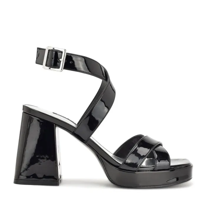 Tackle Ankle Strap Platform Sandals Black Patent Women Nine West Sandals