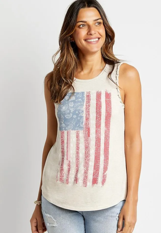 Tan Americana Braided Arm Tank Top Women Maurices Tops