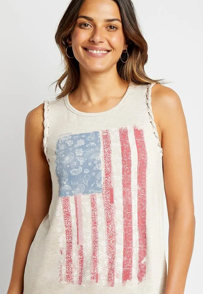 Tan Americana Braided Arm Tank Top Women Maurices Tops