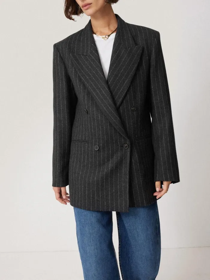 Tatton Italian Wool Pinstripe Blazer Grey Women Jigsaw Coords