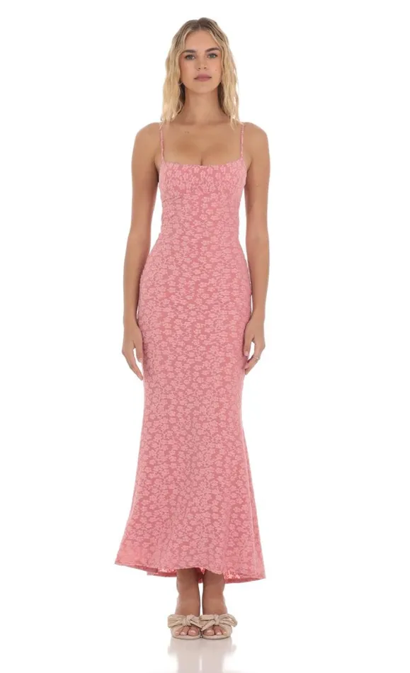 Textured Floral Maxi Dress Pink Women LUCY IN THE SKY Maxi Dresses