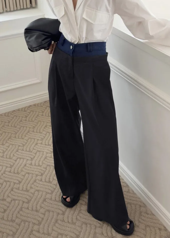 The Frankie Shop Andie Contrast Pants 8211 Black Shop Bottoms