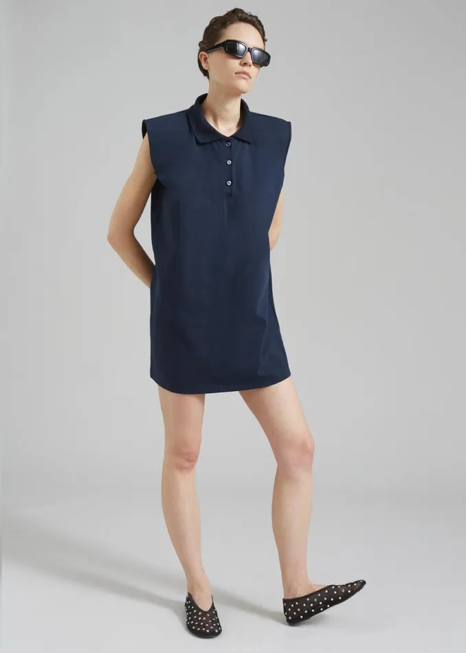 The Frankie Shop Chris Polo Padded Shoulders Mini Dress 8211 Navy Shop Dresses