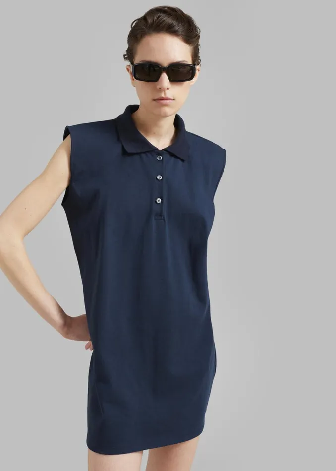 The Frankie Shop Chris Polo Padded Shoulders Mini Dress 8211 Navy Shop Dresses