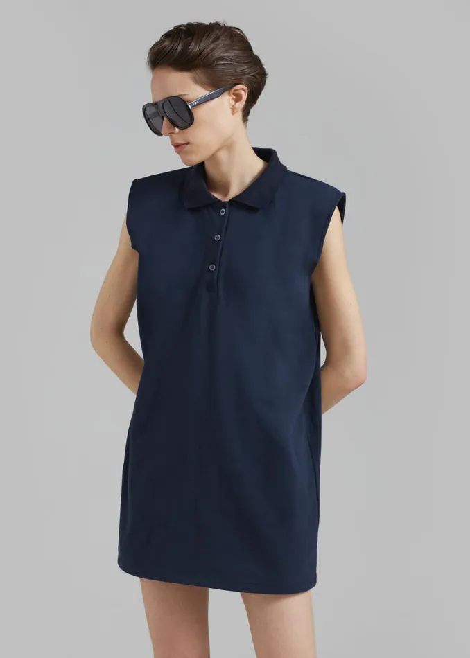 The Frankie Shop Chris Polo Padded Shoulders Mini Dress 8211 Navy Shop Dresses