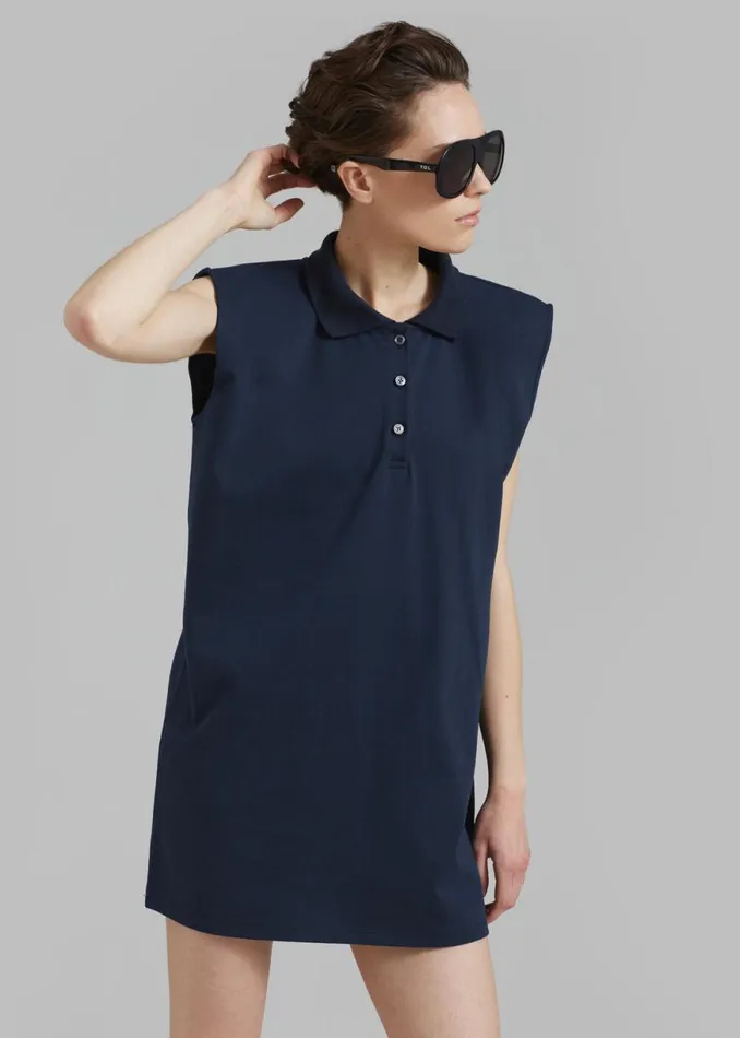 The Frankie Shop Chris Polo Padded Shoulders Mini Dress 8211 Navy Shop Dresses