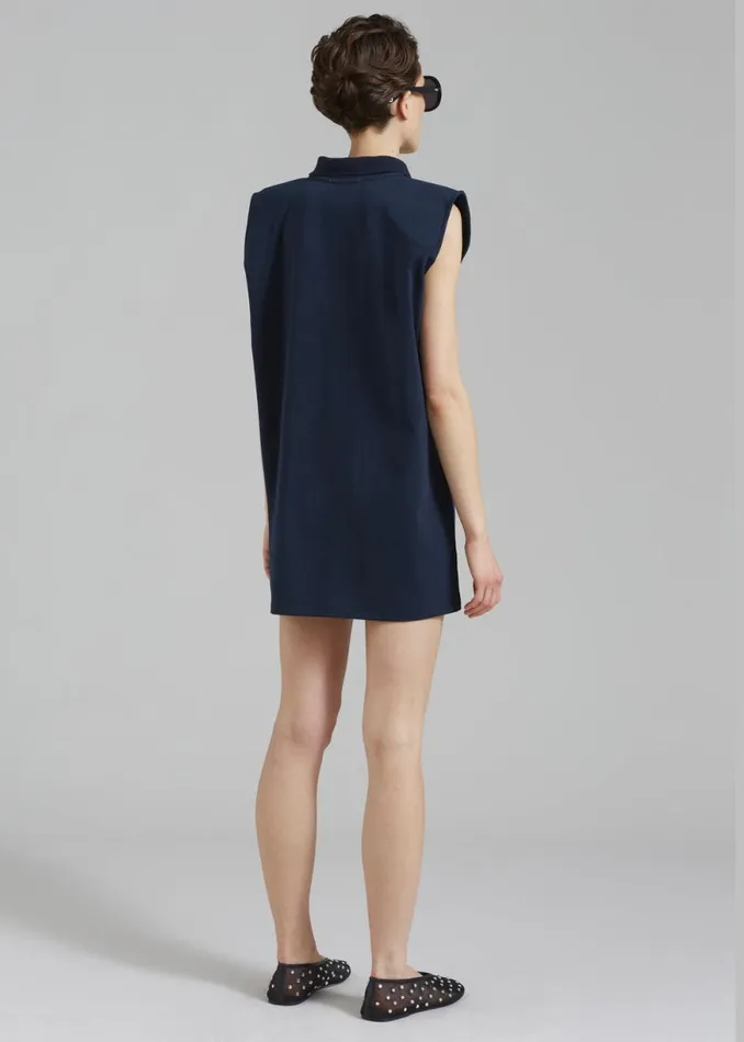 The Frankie Shop Chris Polo Padded Shoulders Mini Dress 8211 Navy Shop Dresses