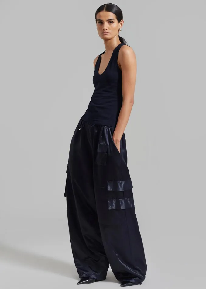 The Frankie Shop Delaney Satin Cargo Pants 8211 Navy Shop Bottoms