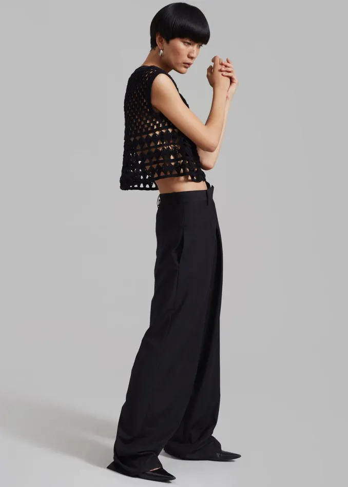 The Frankie Shop Esme Crochet Vest 8211 Black Shop Knitwear