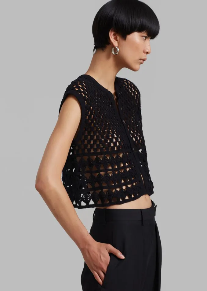 The Frankie Shop Esme Crochet Vest 8211 Black Shop Knitwear