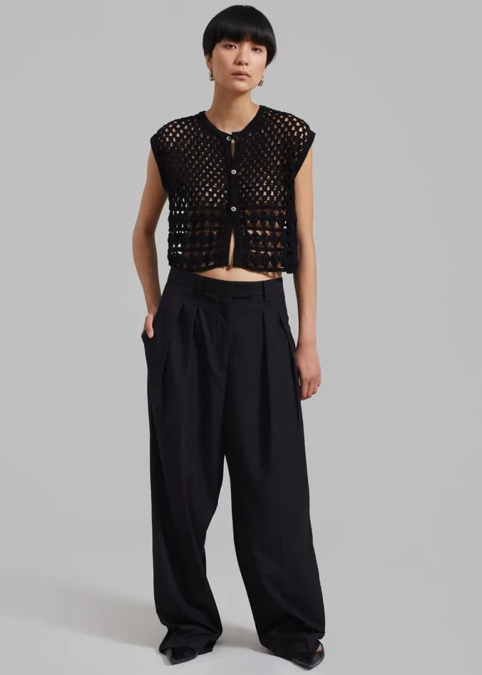 The Frankie Shop Esme Crochet Vest 8211 Black Shop Knitwear