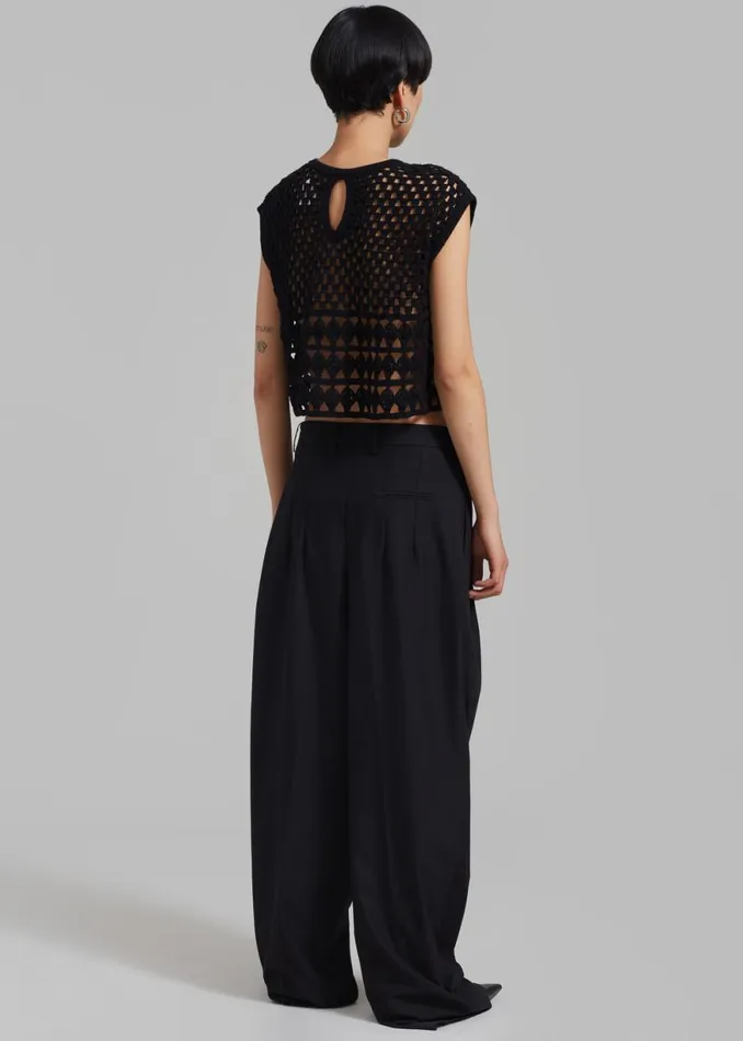 The Frankie Shop Esme Crochet Vest 8211 Black Shop Knitwear