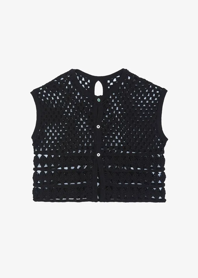 The Frankie Shop Esme Crochet Vest 8211 Black Shop Knitwear