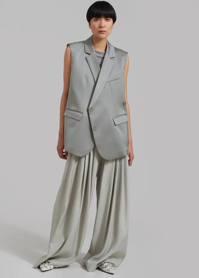 The Frankie Shop Everly Satin Vest 8211 Eucalyptus Shop Outerwear