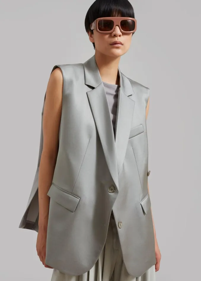 The Frankie Shop Everly Satin Vest 8211 Eucalyptus Shop Outerwear