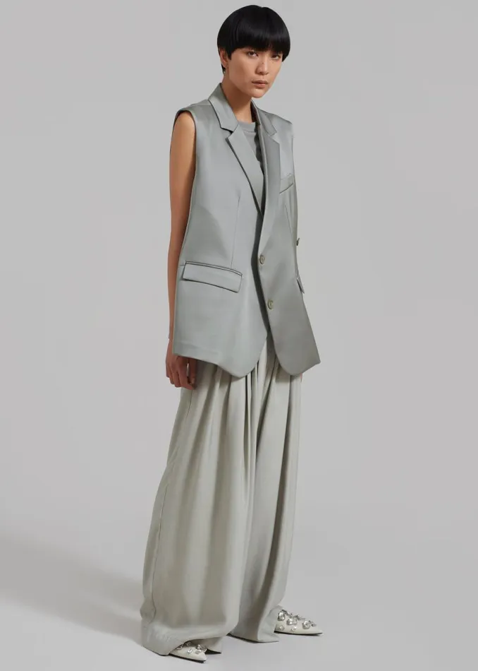 The Frankie Shop Everly Satin Vest 8211 Eucalyptus Shop Outerwear