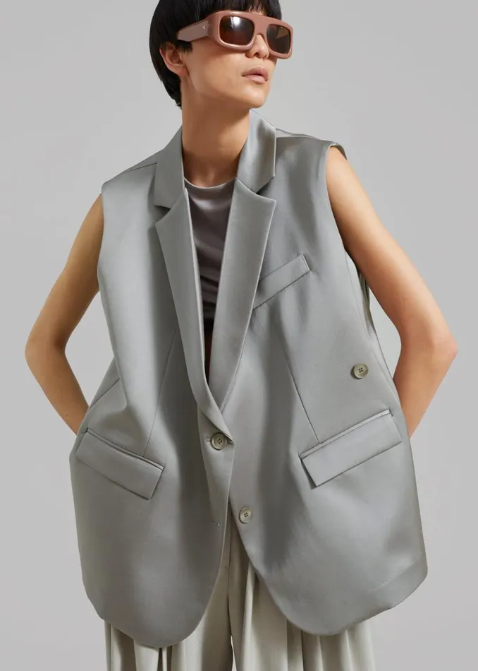 The Frankie Shop Everly Satin Vest 8211 Eucalyptus Shop Outerwear