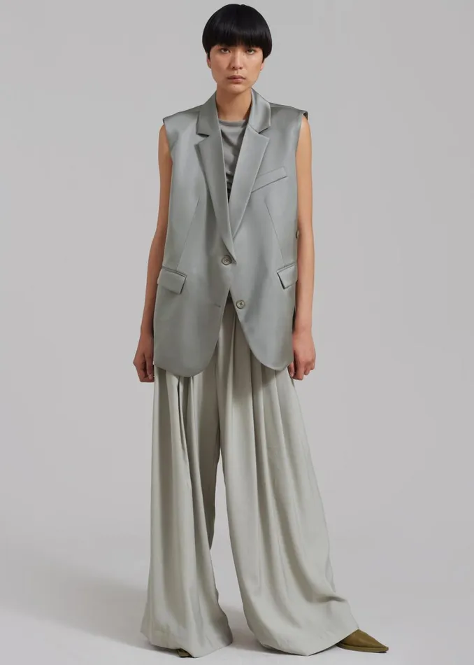 The Frankie Shop Everly Satin Vest 8211 Eucalyptus Shop Outerwear